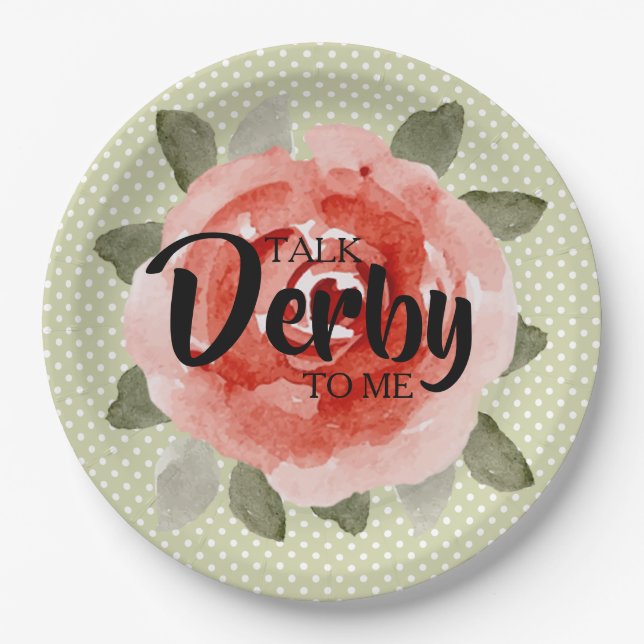 Red Rose on Lime Dots Derby Paper Plates (Front)
