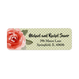 Red Rose on Lime Dots Return Address Labels