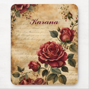 Red Rose on Old Parchment Mouse Mat