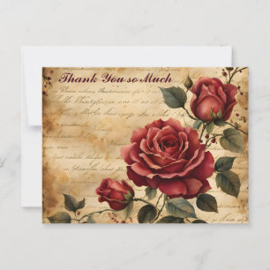 Red Rose on Old Parchment Thank You Postcard