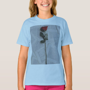 Red Rose on Open Book T-Shirt Romantic Floral Bo