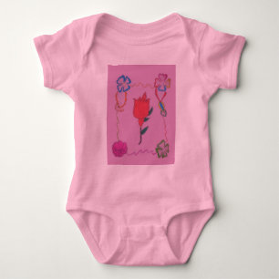 Red Rose on Pink: Floral Border Art Print/Graphic Baby Bodysuit