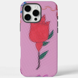 Red Rose on Pink: Floral Border Art Print/Graphic iPhone 16 Pro Max Case