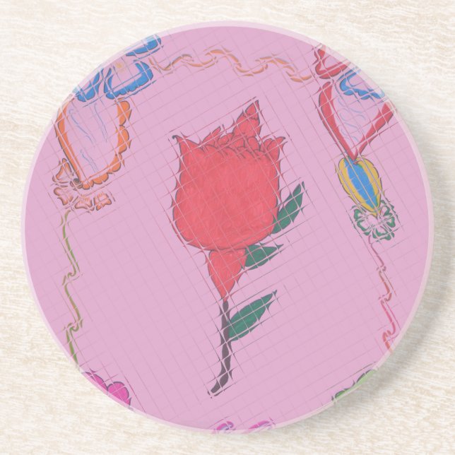 Red Rose on Pink: Floral Border Art Print/Graphic Coaster (Front)