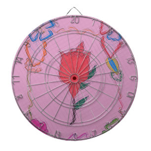 Red Rose on Pink: Floral Border Art Print/ Graphic Dartboard