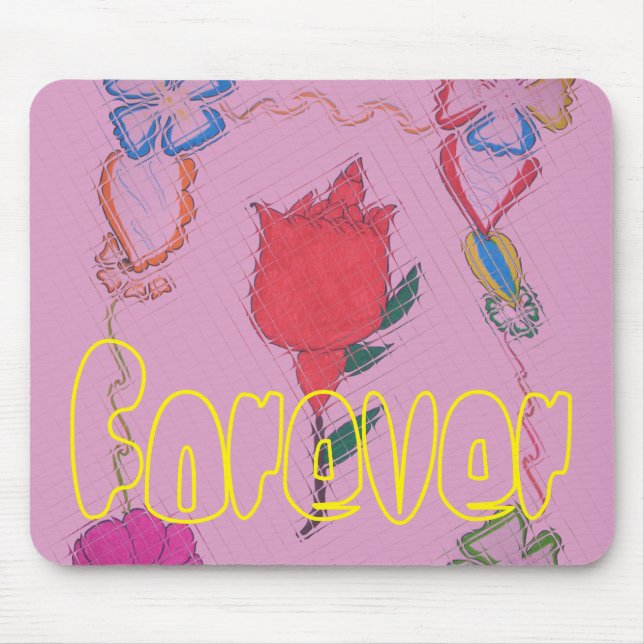 Red Rose on Pink: Floral Border Art Print/Graphic Mouse Mat (Front)