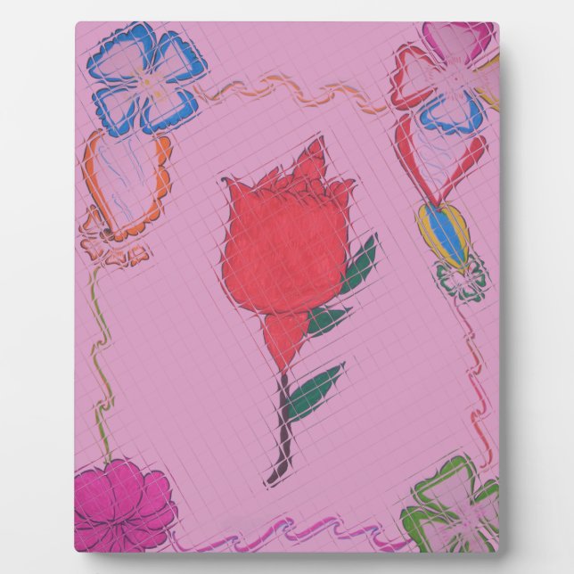 Red Rose on Pink: Floral Border Art Print/ Graphic Plaque (Front)