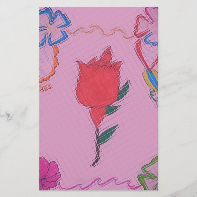 Red Rose on Pink: Floral Border Art Print/Graphic Stationery (Front)