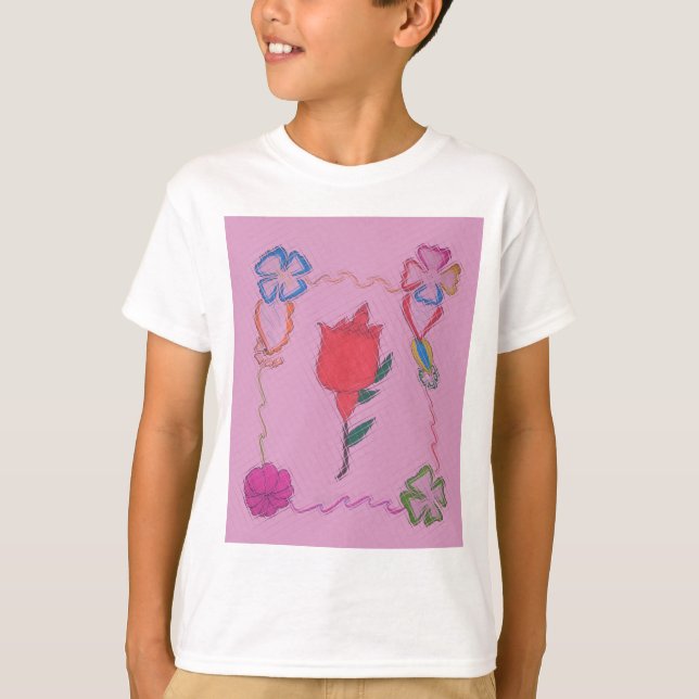 Red Rose on Pink: Floral Border Art Print/Graphic T-Shirt (Front)