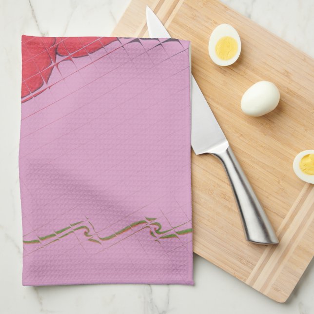 Red Rose on Pink: Floral Border Art Print/Graphic Tea Towel (Quarter Fold)