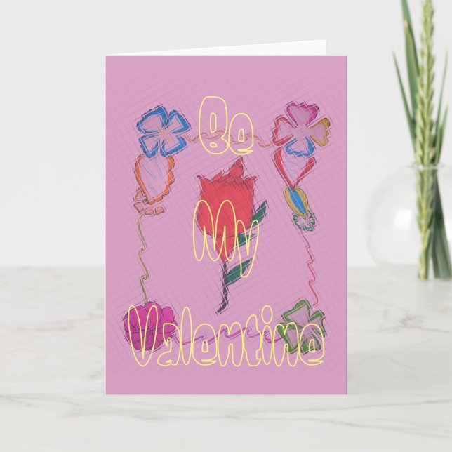 Red Rose on Pink: Floral Border Art Print/Graphic Thank You Card (Front)