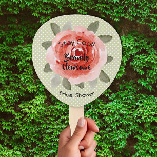Red Rose on Polka Dots Derby Bridal Shower Hand Fan