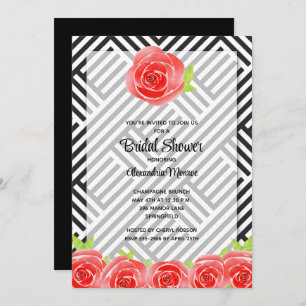 Red Rose on Stripes Bridal Shower Invitation
