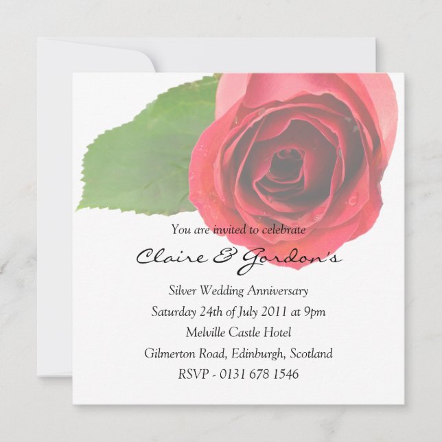 Red Rose on white Anniversary Party Invitation (Front)