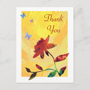 Red Rose on Yellow Postcard