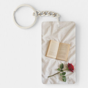 Red Rose & Open Book Aesthetic Keychain