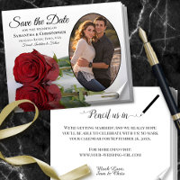 Red Rose Oval Photo BUDGET Wedding Save The Date