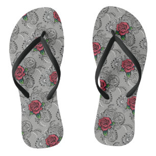 Red Rose Paisley Flip Flops