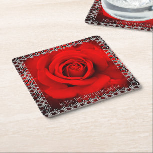 Red Rose  [Paper Coaster] Square Paper Coaster