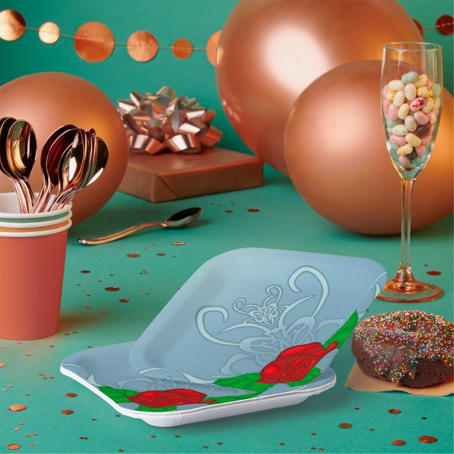 Red Rose Paper Plates (Creator Uploaded)