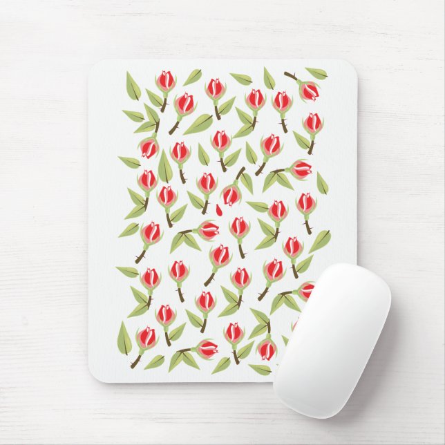 Red Rose Pattern Mouse Mat (With Mouse)