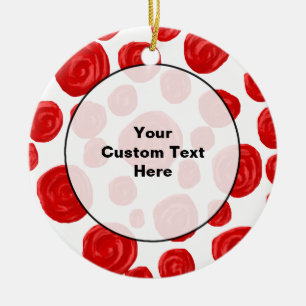 Red Rose Pattern on White. Ceramic Tree Decoration