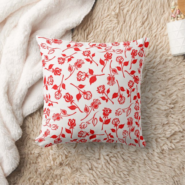 Red Rose Pattern Throw Pillow (Blanket)