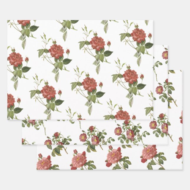 Red Rose Pattern Wrapping Paper Sheet (Set)