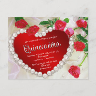 Red Rose Pearl Quinceañera Invitation