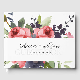 RED ROSE PEONY EUCALYPTUS FLORA WATERCOLOR WEDDING GUEST BOOK