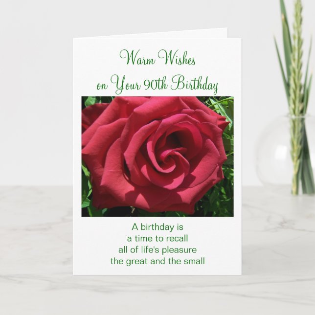 Red Rose Personalised 90th Birthday Card (Front)