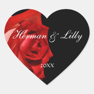 Red Rose Personalised Heart Wedding Sticker