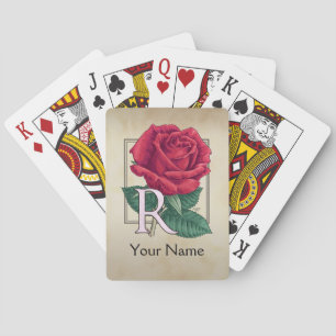 Red Rose Personalised Monogram Playing Cards