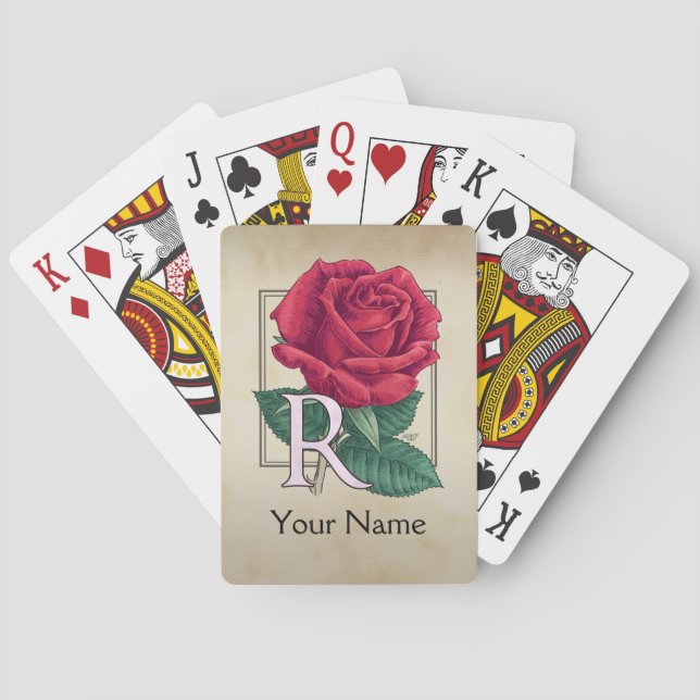 Red Rose Personalised Monogram Playing Cards (Back)