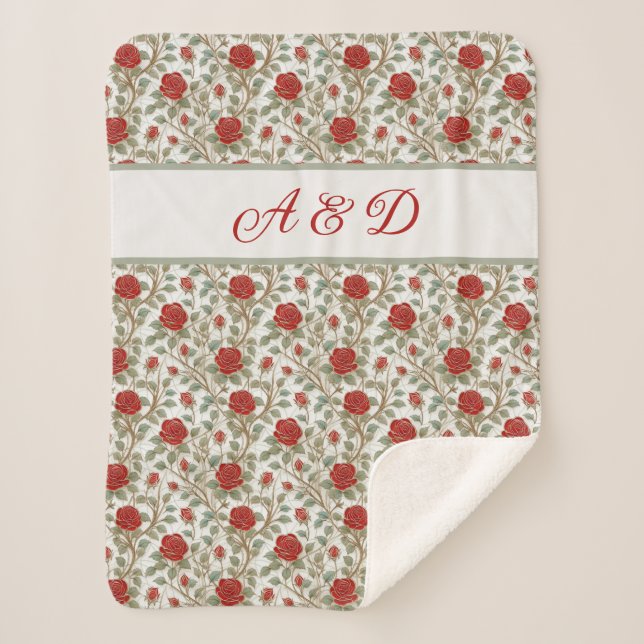  Red Rose Personalised Sherpa Blanket (Front)