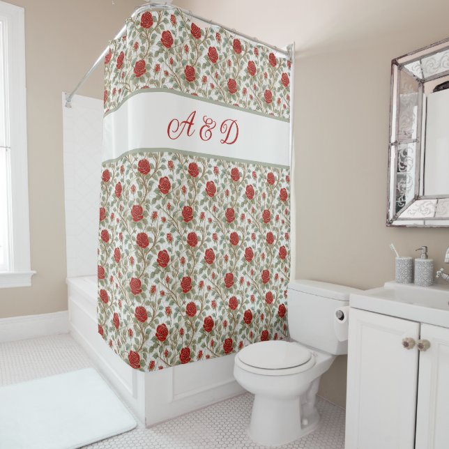  Red Rose Personalised Shower Curtain (In Situ)