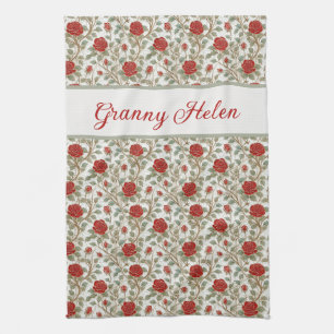 Red Rose Personalised Tea Towel