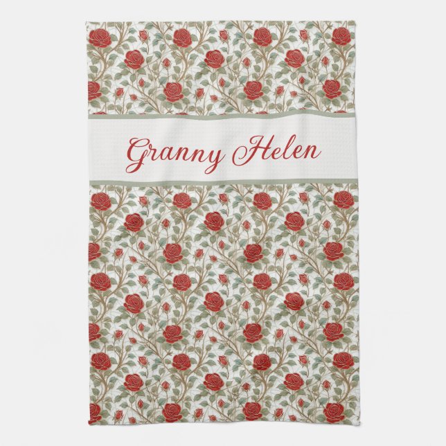  Red Rose Personalised Tea Towel (Vertical)