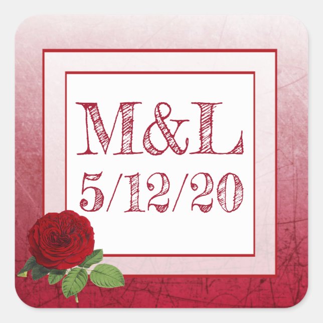 Red Rose Personalised  Wedding Stickers (Front)