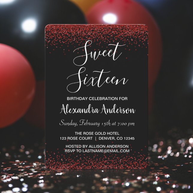 Red Rose Petal Sweet Sixteen Birthday Invitation (Creator Uploaded)