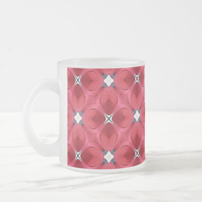 Red Rose Petals Diamond Pattern Frosted Glass Coffee Mug (Left)