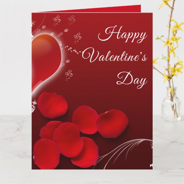 Red Rose Petals Heart Glossy Romantic Valentine Card (Yellow Flower)