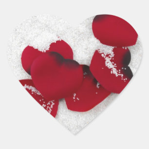Red Rose Petals in Snow, Winter Wedding Heart Sticker