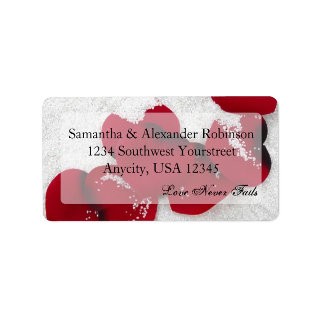 Red Rose Petals in Snow, Winter Wedding Label (Front)
