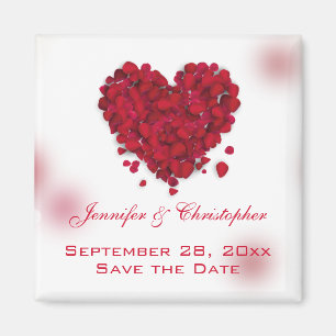 Red Rose Petals Love Heart Save the Date Magnet