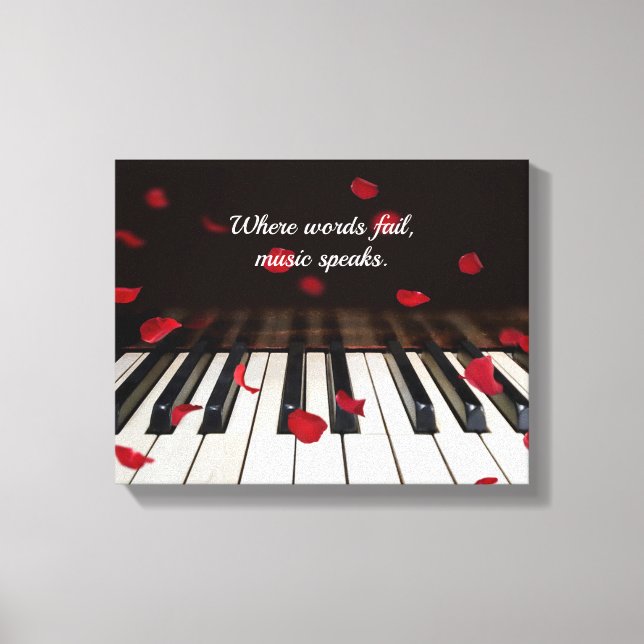 Red Rose Petals On Piano Canvas Print (Front)