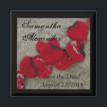 Red Rose Petals on Sand Beach Wedding Magnet<br><div class="desc">Elegant design for your beach wedding invitations features red heart shaped rose petals scattered along a tan/brown sandy beach. Perfect for a beach wedding, resort, cruise, destination or travel wedding! Wedding invitation and matching accessory set. © 2010 www.CustomInvitesOnline.com This item is avaliable as a complete wedding collection including invitations, RSVP...</div>