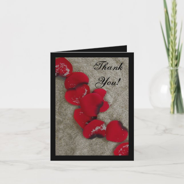 Red Rose Petals on Sand Beach Wedding Thank You Card (Front)