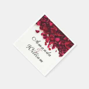 Red Rose Petals Personalised Wedding Napkin