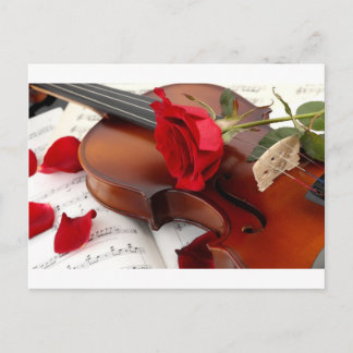 Red Rose Petals Romantic Violin Music Postcard